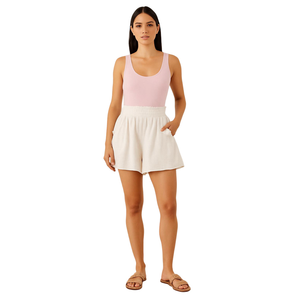 KAKTUS Size Large White Gauze High Rise Flowy Boho Pull On Wide Leg Shorts